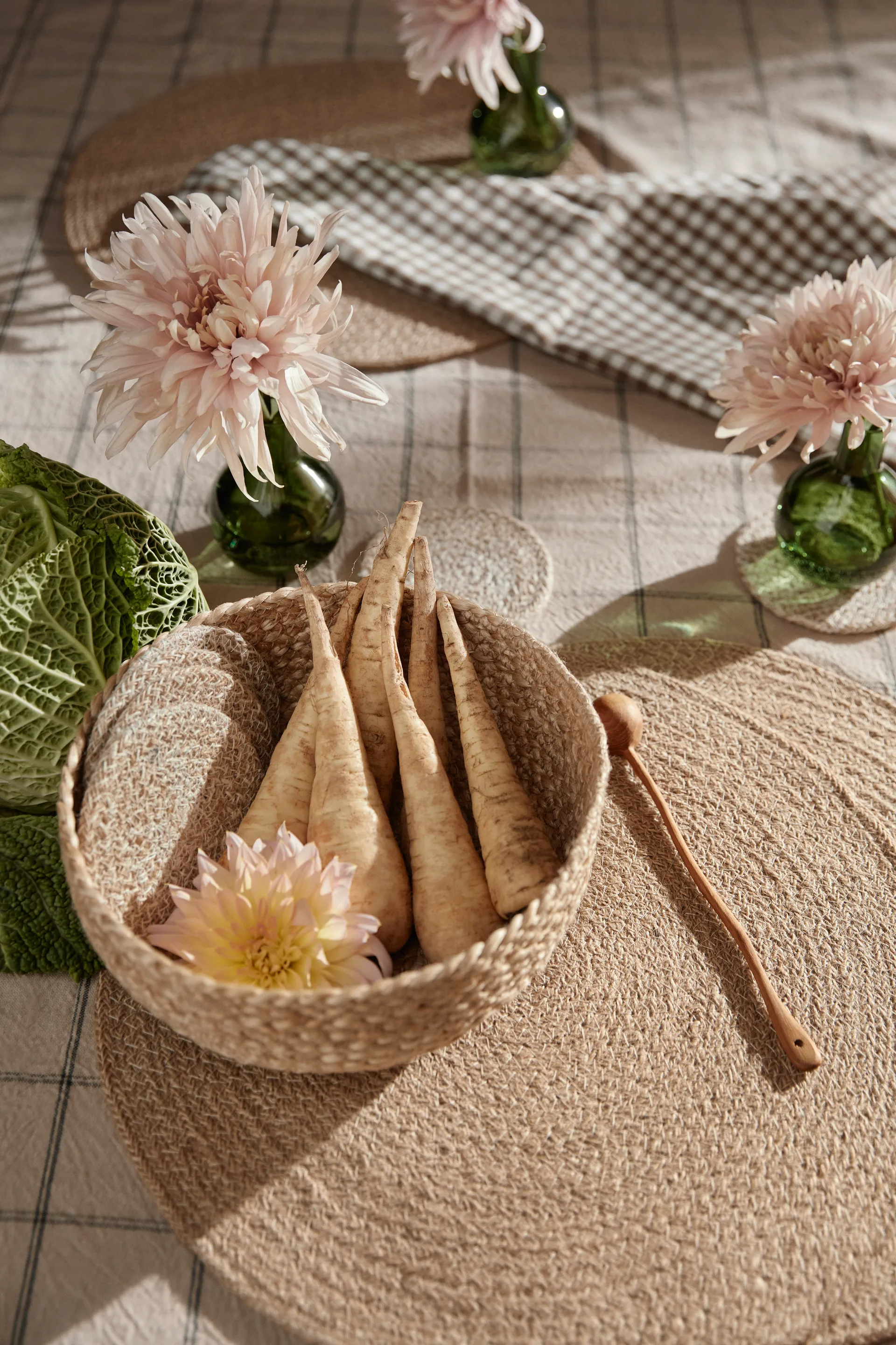 Ella bordstablett Ø38 cm, Natur-grå Dixie