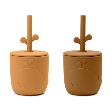 Wally mugg med peekaboo sugrör 2-pack - Mustard - Done by deer