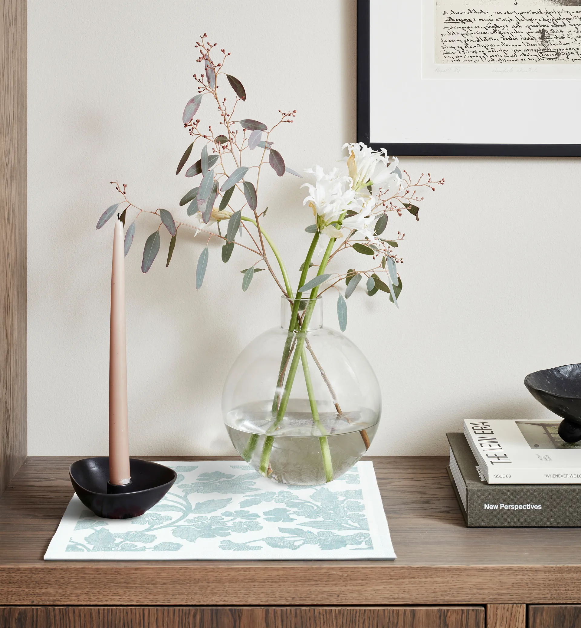 Blomranka servett 35x35 cm, Ljusgrön Ekelund Linneväveri