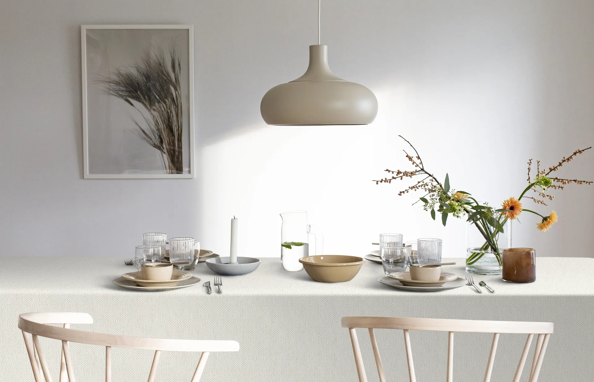 Gåsöga bordsduk oblekt, 150x250 cm Ekelund Linneväveri