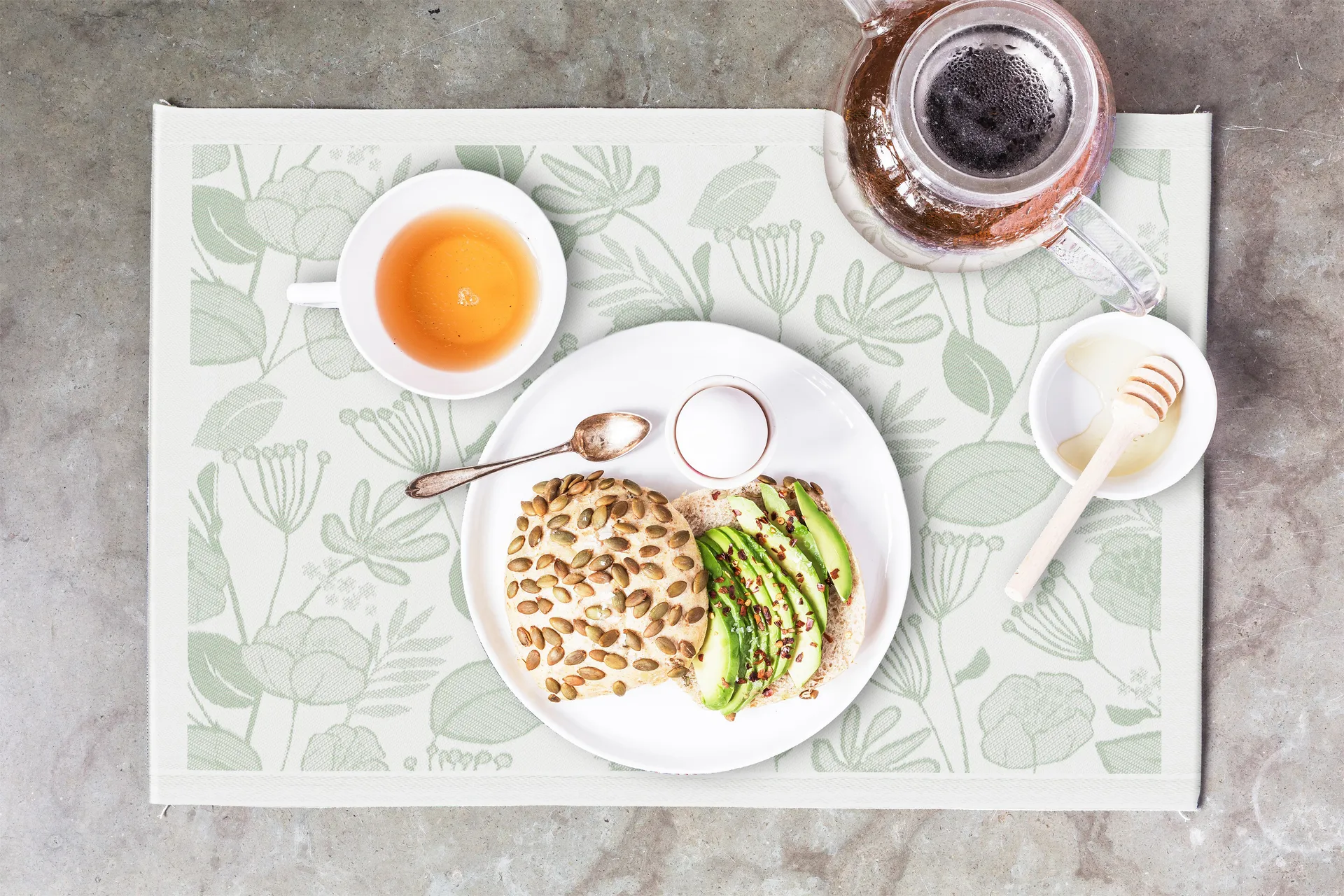 Grönska bordstablett 35x48 cm, Grön-vit Ekelund Linneväveri