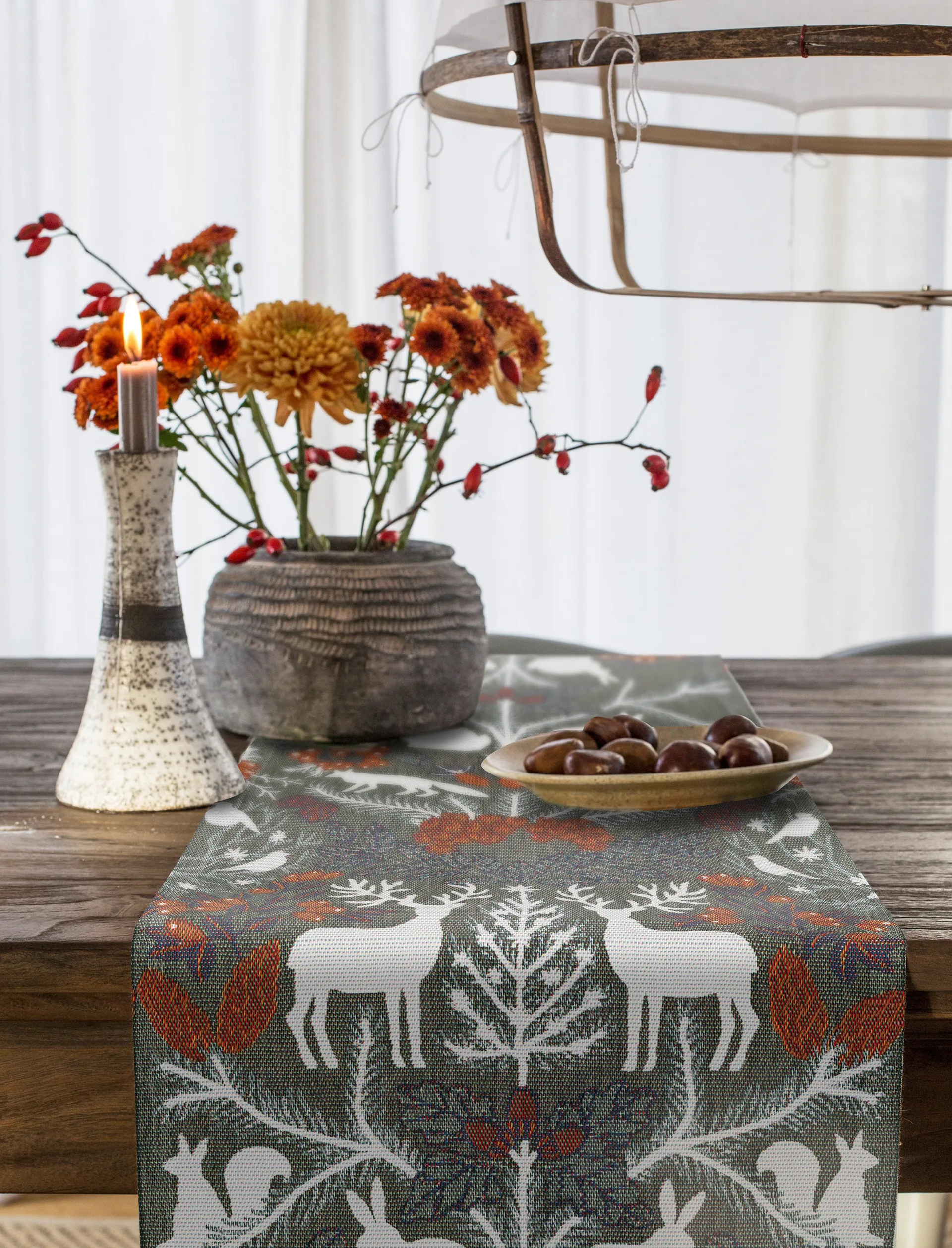 Hjortnäs bordslöpare 35x120 cm, Grå Ekelund Linneväveri