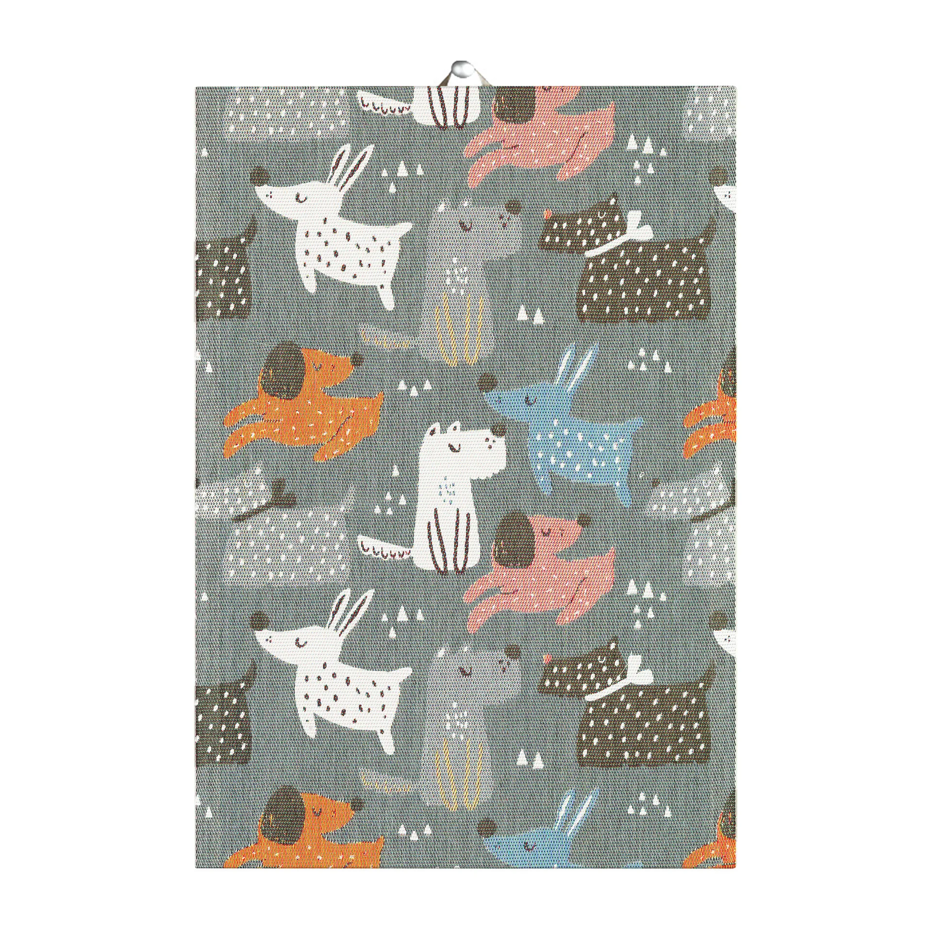 Hundar kökshandduk 35x50 cm, Grå Ekelund Linneväveri