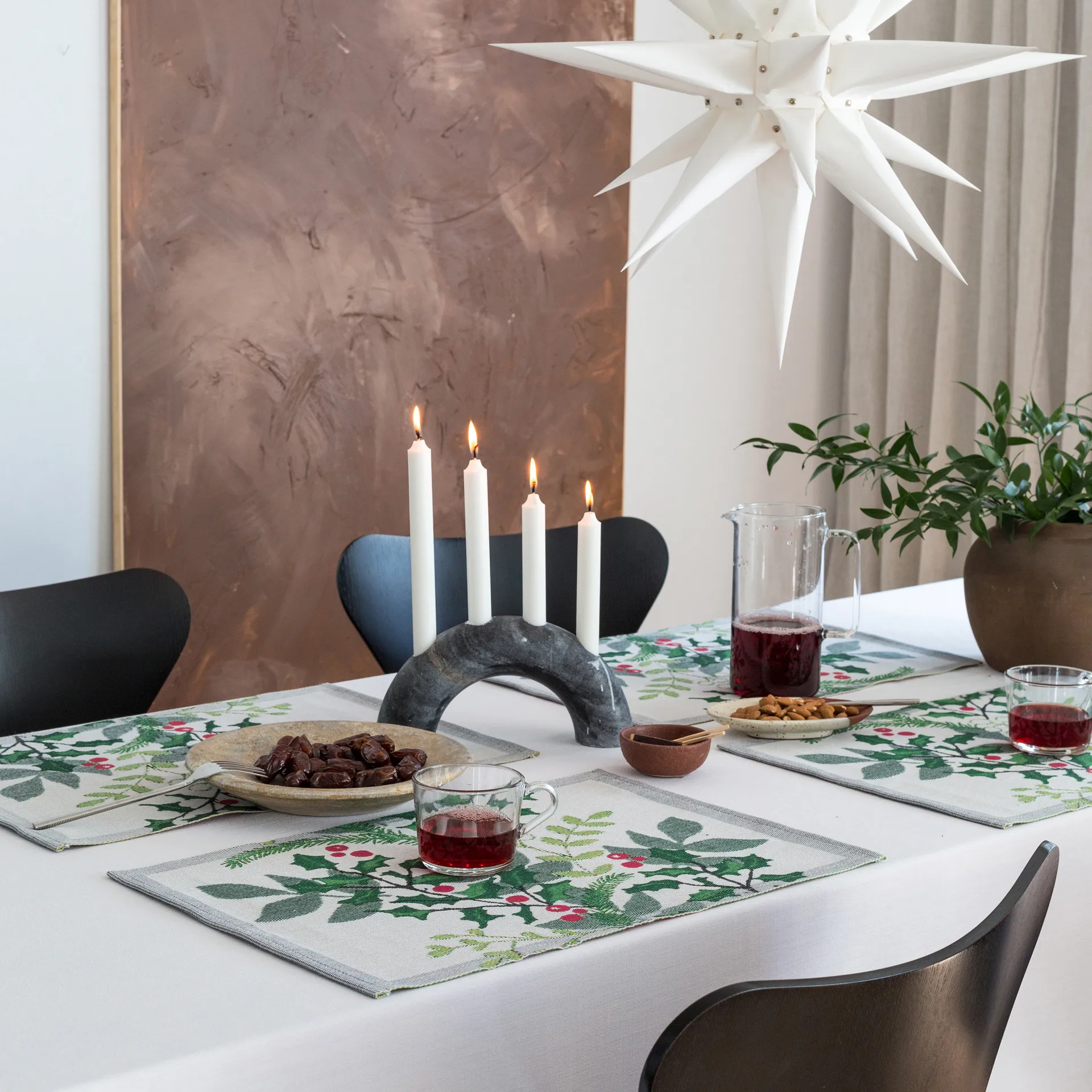 Julia bordstablett 35x48 cm, Vit-grön Ekelund Linneväveri