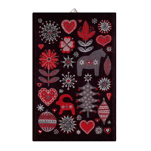 Julnatt kökshandduk - svart, 48x70 cm - Ekelund Linneväveri
