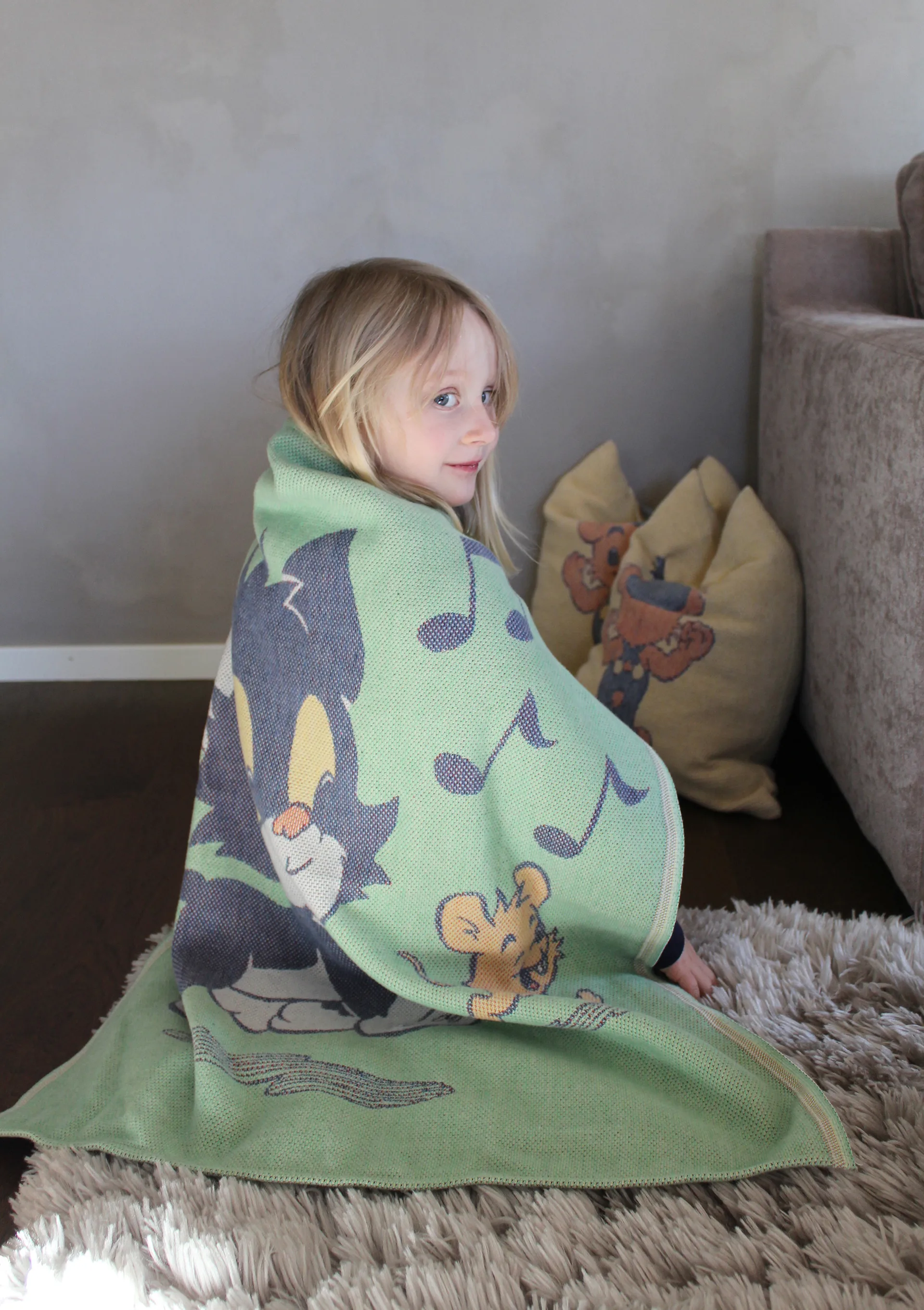 Katten Jansson babyfilt 70x75 cm, Grön Ekelund Linneväveri