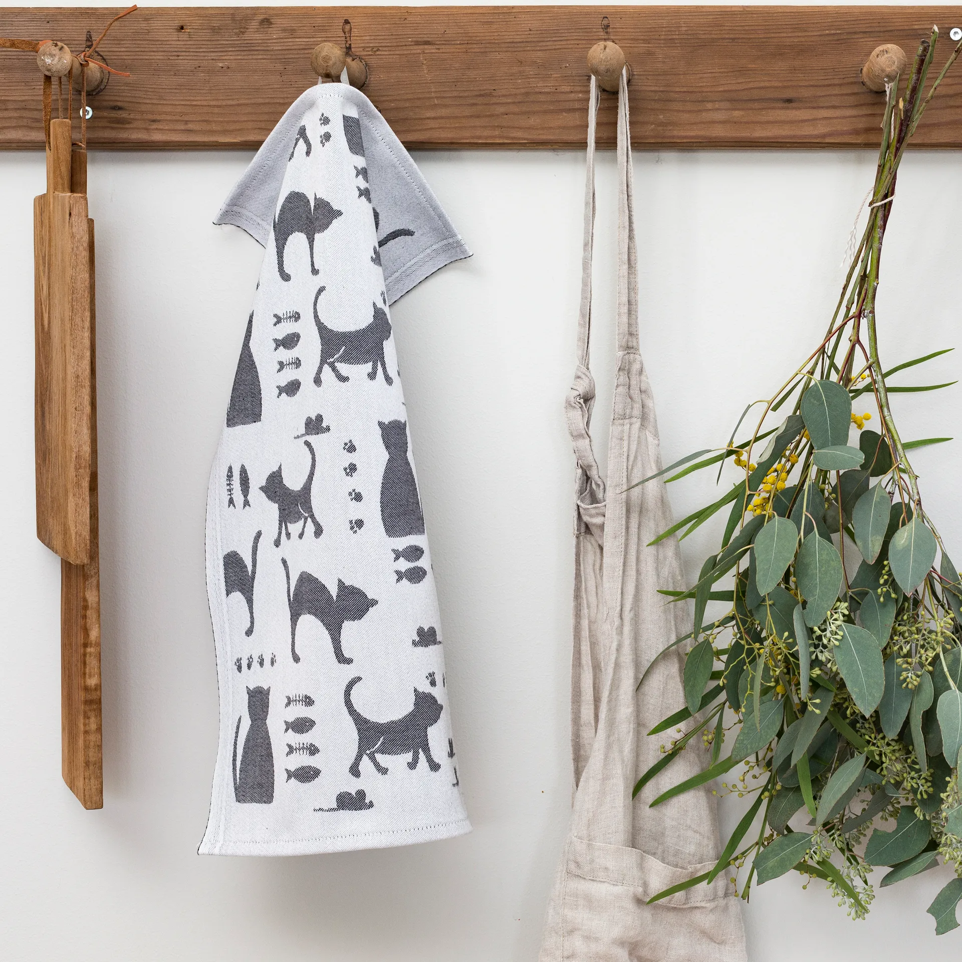 Kattliv kökshandduk 48x70 cm, Grå Ekelund Linneväveri