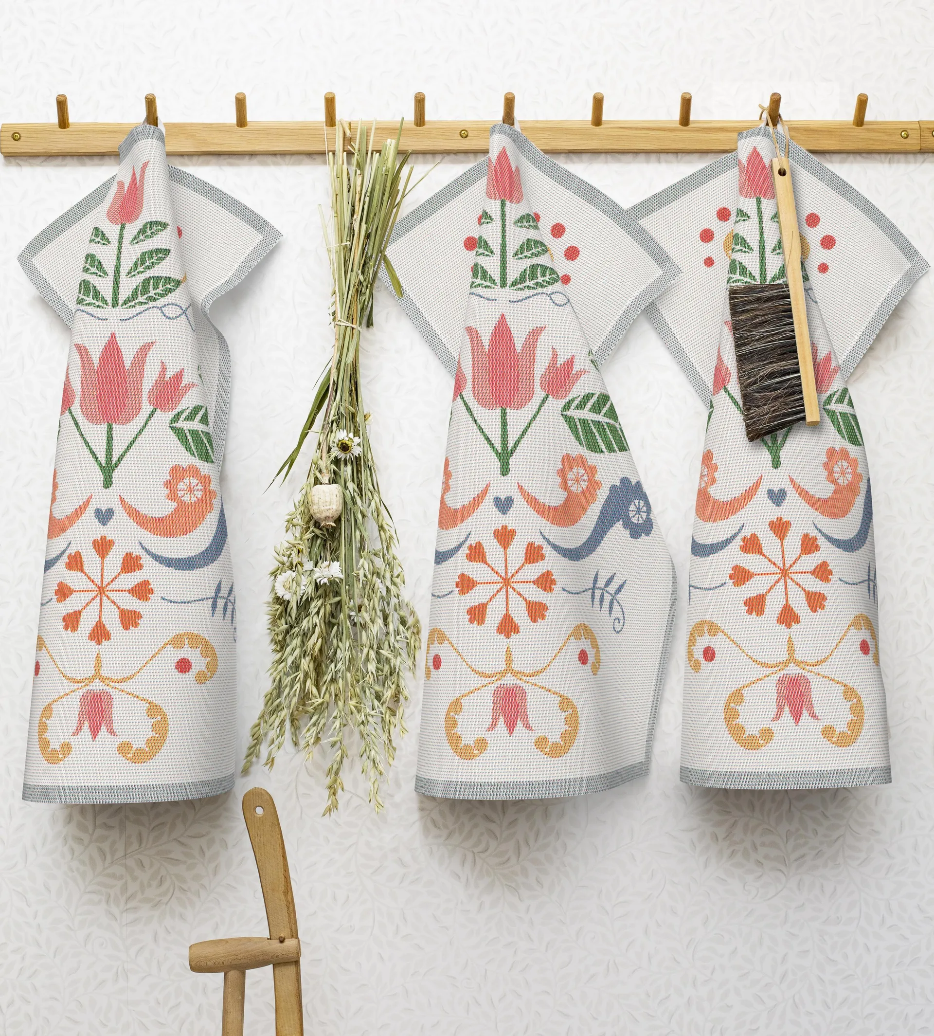 Lindas tulpan kökshandduk 40x60 cm, Rosa-grå Ekelund Linneväveri