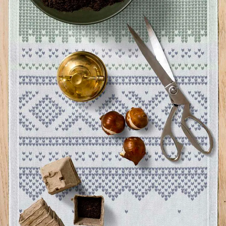 Marius bordslöpare 35x140 cm, Grön-blå Ekelund Linneväveri