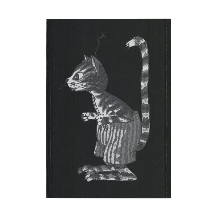 Pettson & Findus kökshandduk svart-vit 35x50 cm, Findus Ekelund Linneväveri