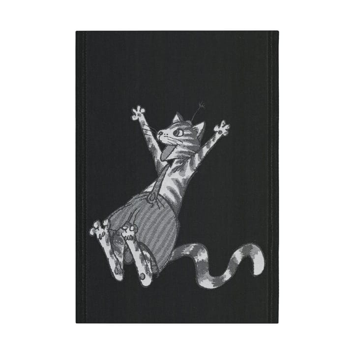 Pettson & Findus kökshandduk svart-vit 35x50 cm, Hoppar Ekelund Linneväveri