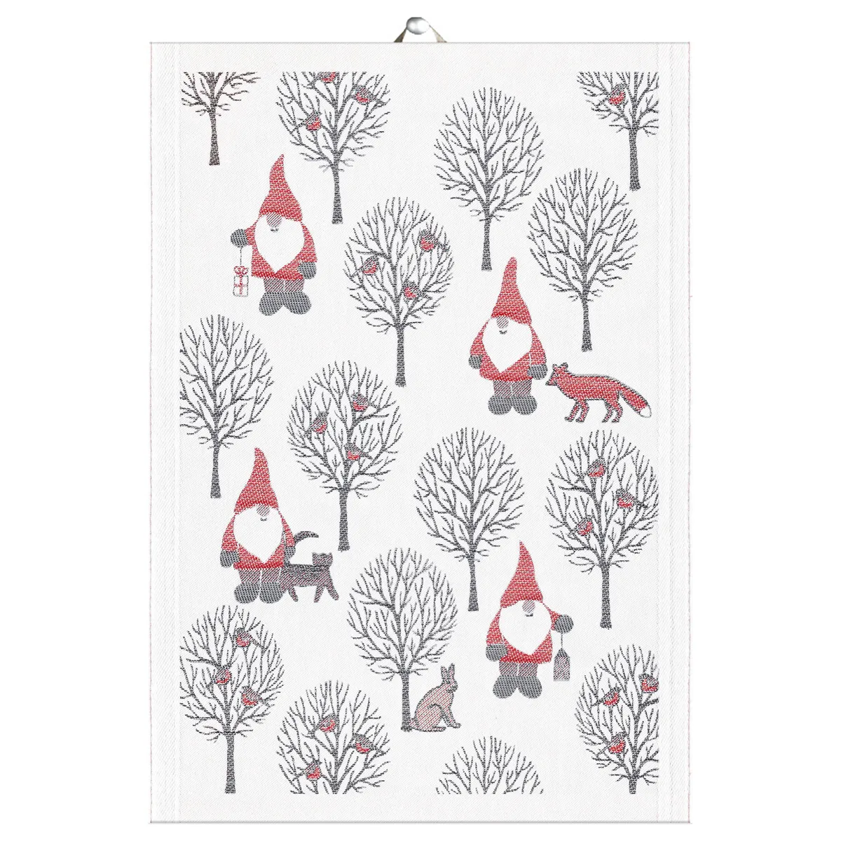 Ekelund Linneväveri Tomteliv kökshandduk 35x50 cm Grå-röd