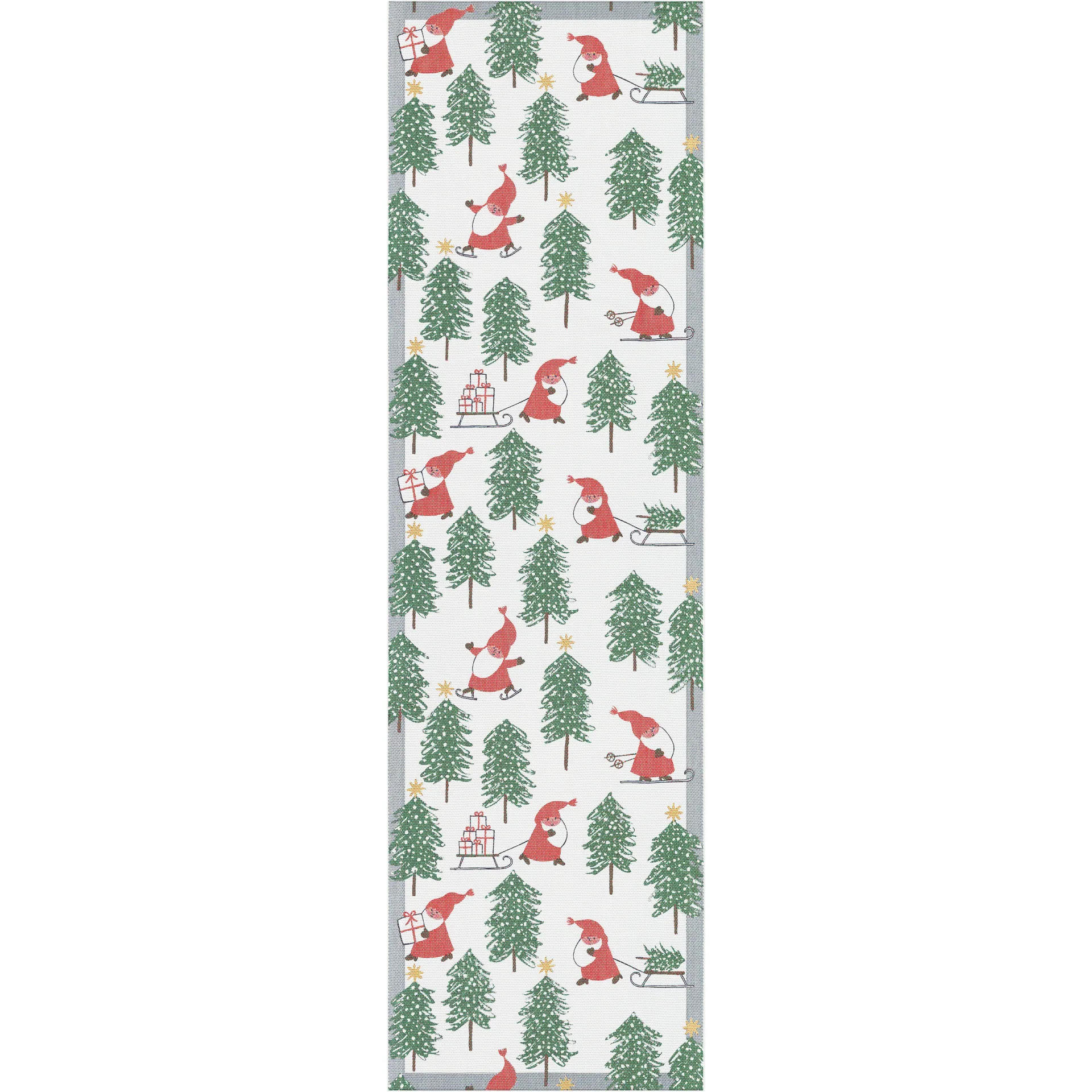 Tomtesprång bordslöpare 35x120 cm, Vit-grön-röd Ekelund Linneväveri