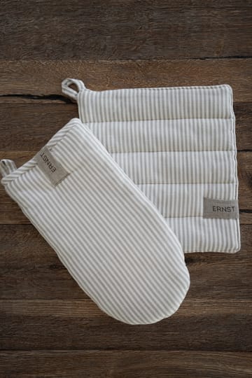 Ernst grytlapp randig 23x25 cm - Beige-vit rand - ERNST