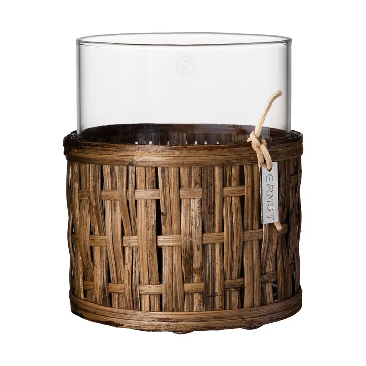 Ernst vas/ljuslykta i korg - Mörkbrun, Ø10x12 cm - ERNST