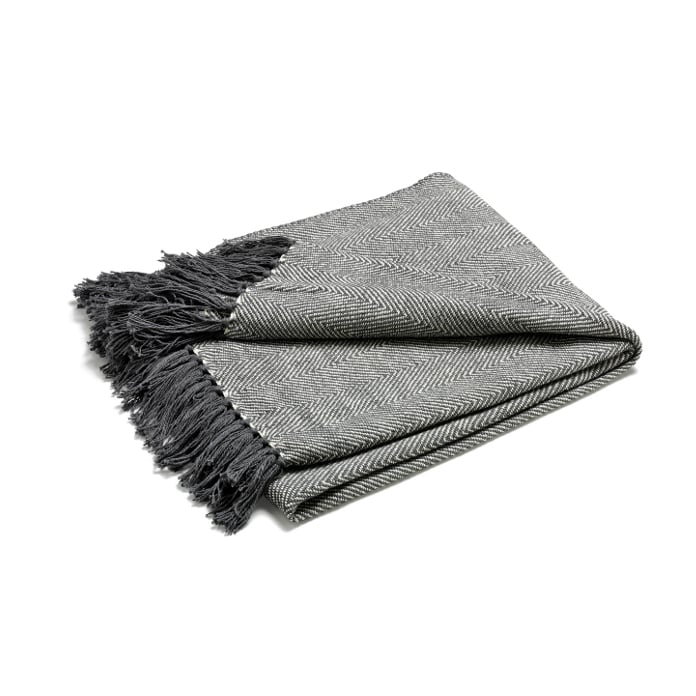 Etol Design Fishbone pläd grå | Skandinavisk Design | Bomullsplädar & Bomullsfiltar | Grå