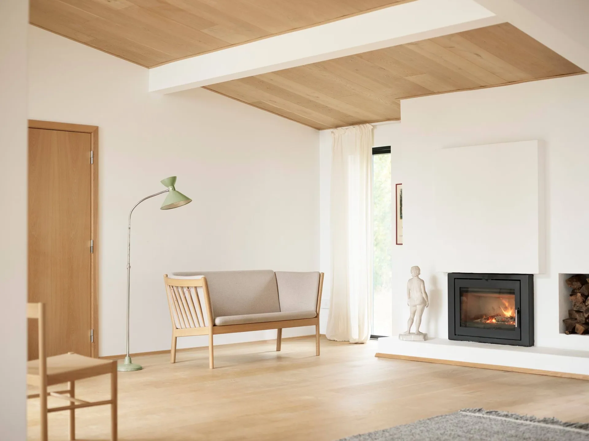 J149 soffa, Läder cognac-lackerad ek, 3-sits FDB Møbler