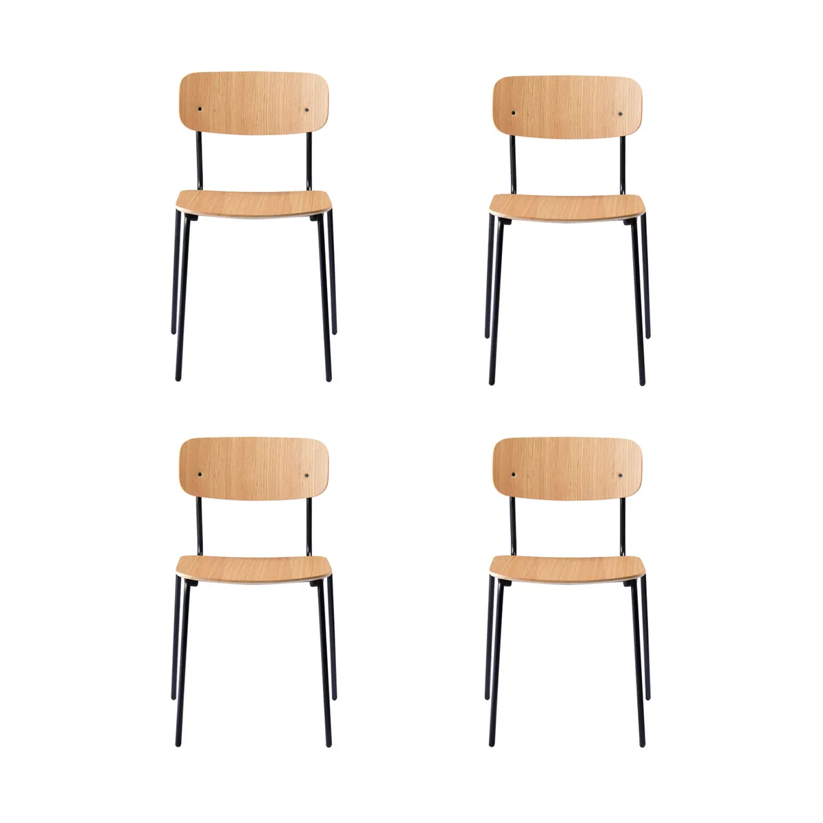 J182 Holmen stol 4-pack, Oak veneer-black legs FDB Møbler