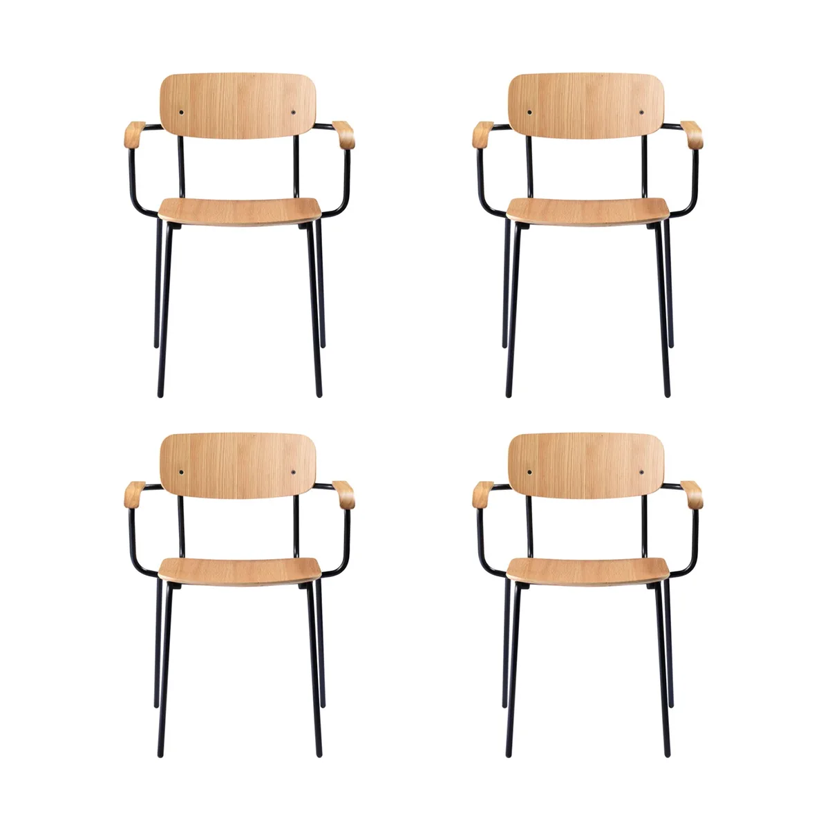 J183 Holmen karmstol 4-pack, Oak veneer-black legs FDB Møbler
