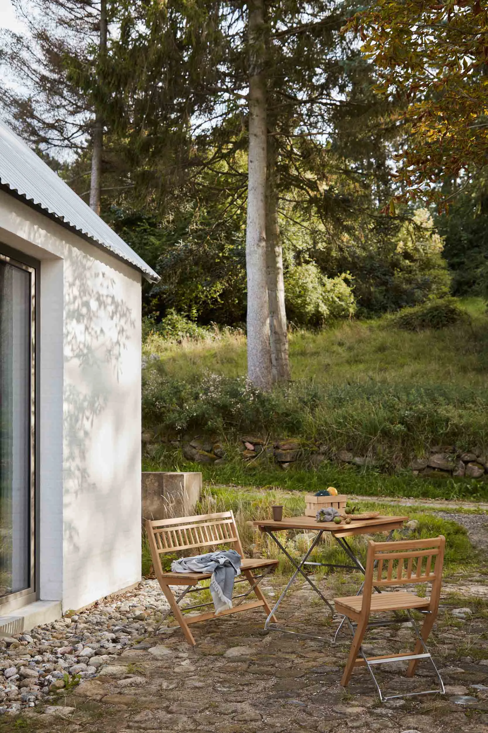 M24 Lilleø balkongbänk, Teak-rostfritt stål FDB Møbler