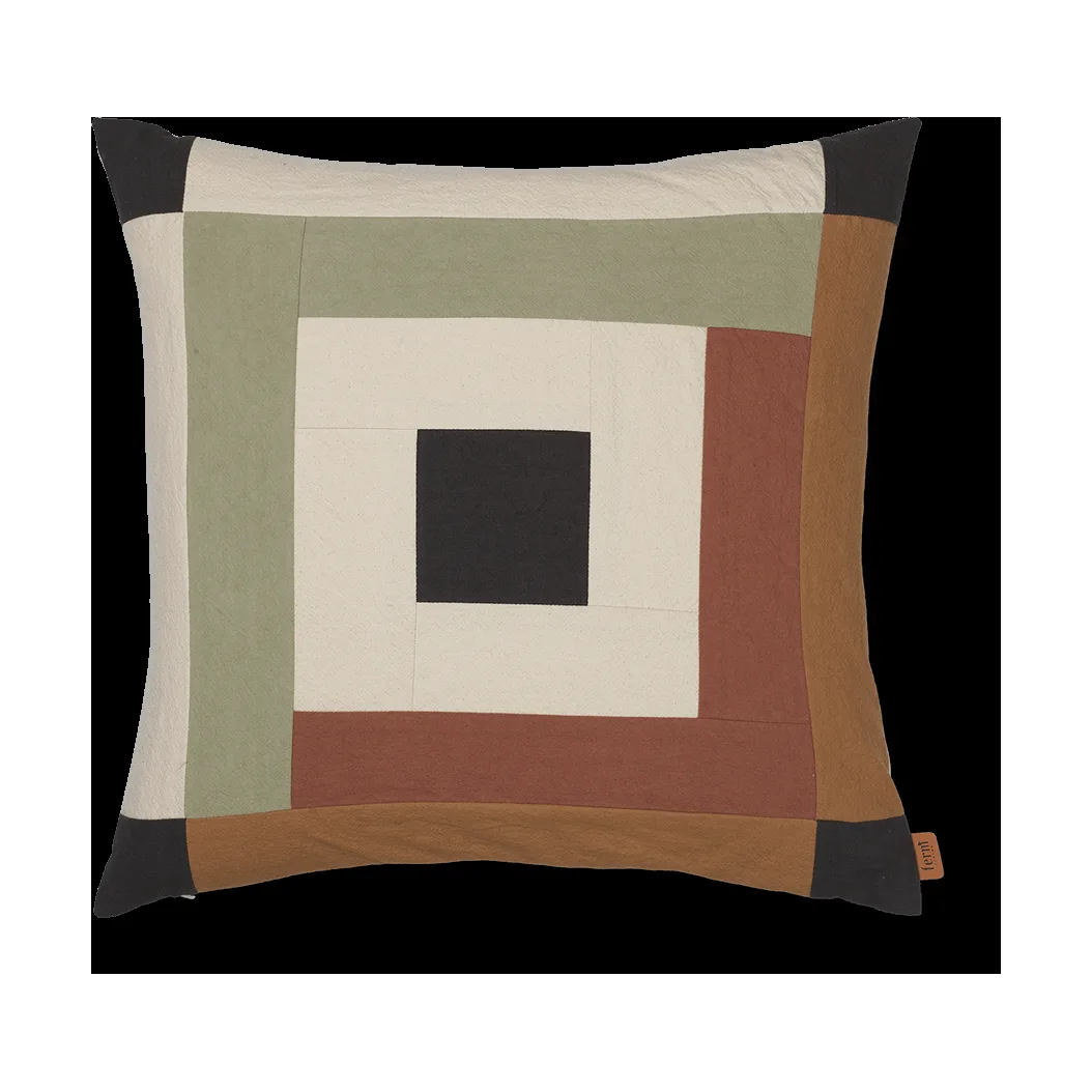 ferm LIVING Border patchwork kuddfodral 50x50 cm Dark sage-red brown