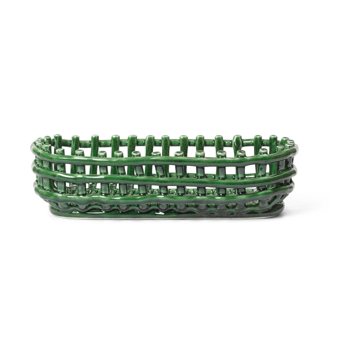 Ceramic flätad korg oval 15x30 cm - Emerald Green - Ferm LIVING