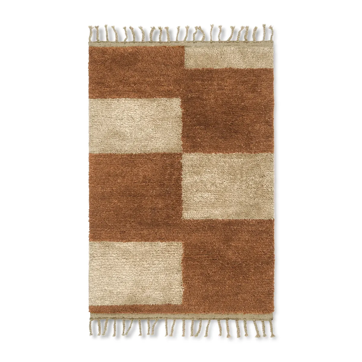 ferm LIVING Mara handknuten matta 80x120 cm Dark Brick-off-white