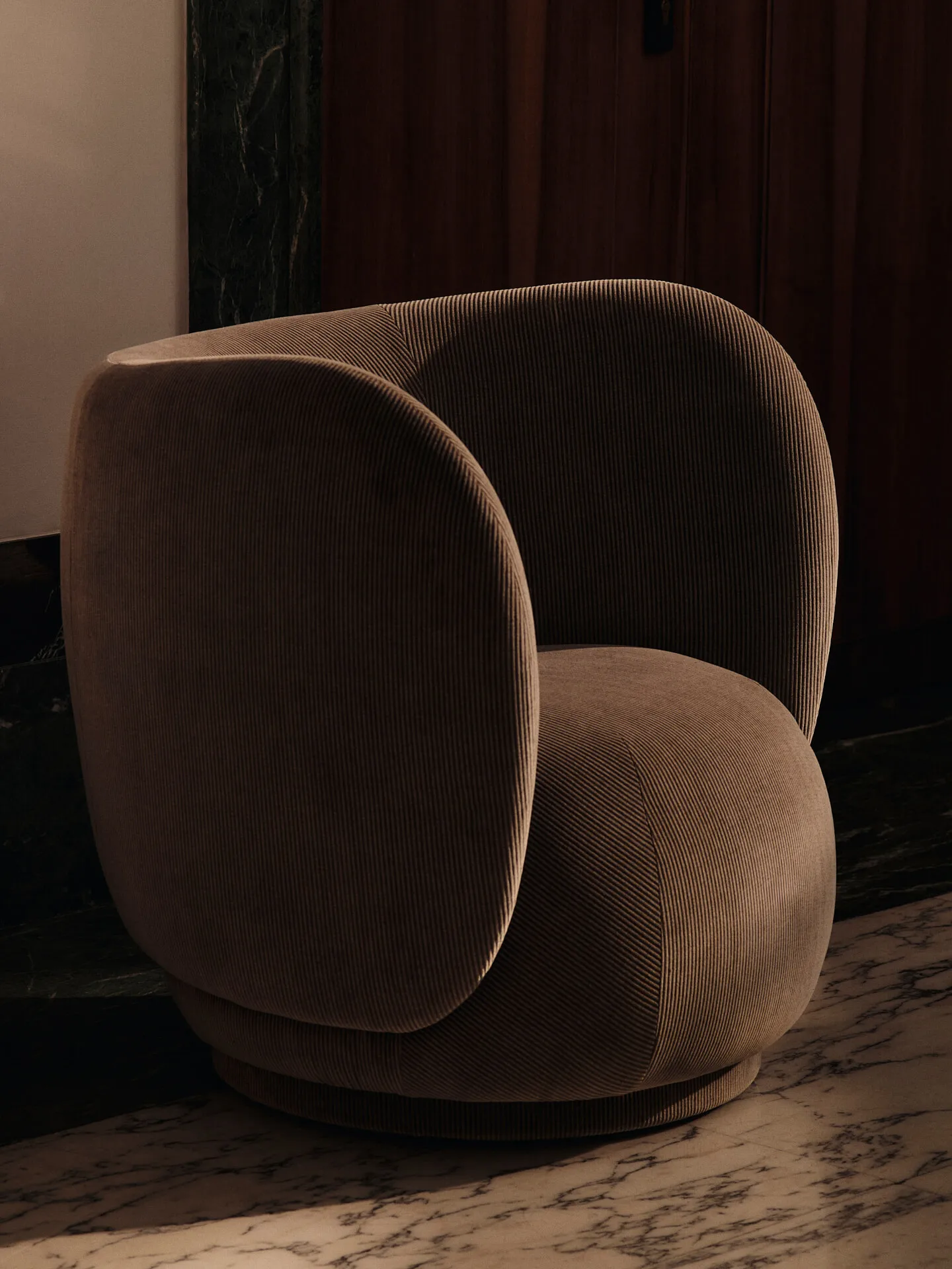 Rico lounge chair fåtölj swivel, Devoré velvet-Flint grey Ferm Living