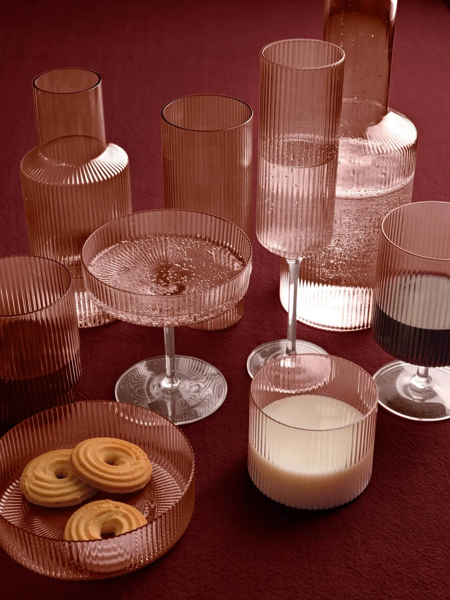 Ripple long drink glas 4-pack, Blush Ferm Living