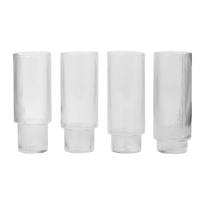 ferm LIVING Ripple long drink glas 4-pack klar