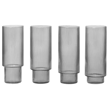 Ripple long drink glas 4-pack - Smoked grey - Ferm Living