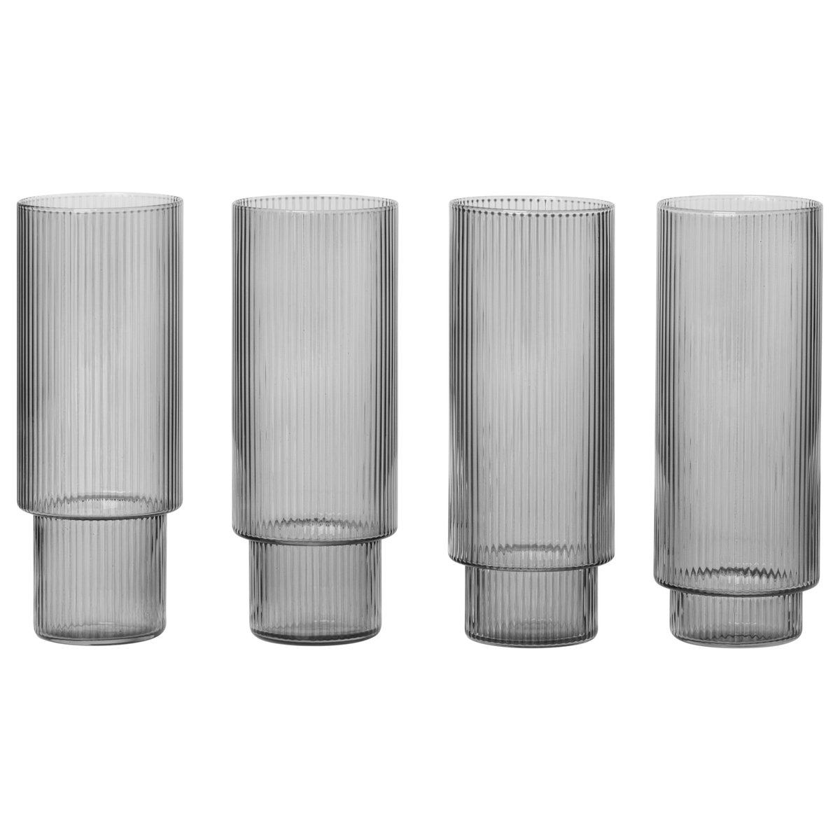 Ferm Living Ripple long drink glas 4-pack grey | Skandinavisk Design | Drinkglas | Grå