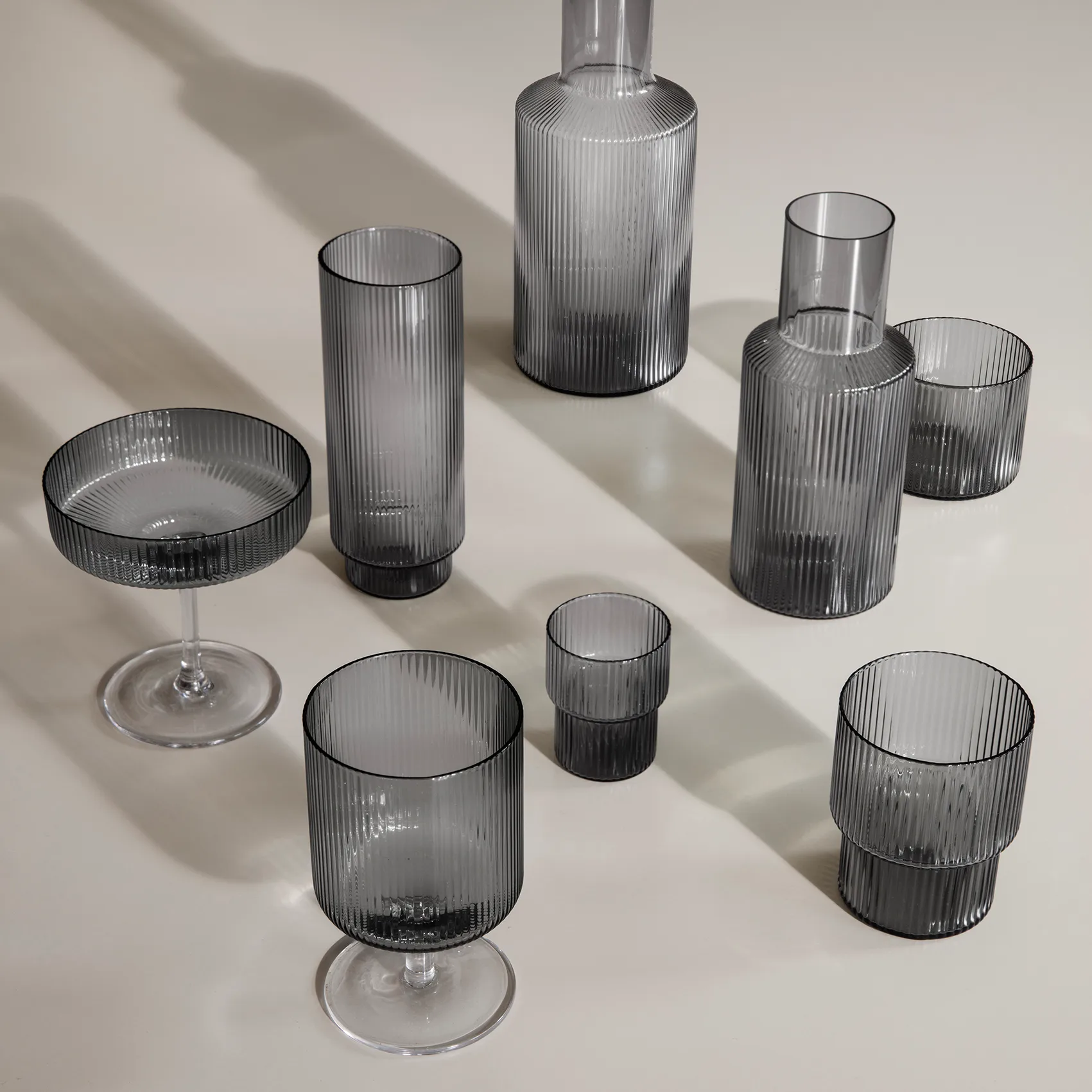 Ripple long drink glas 4-pack, Smoked grey Ferm Living