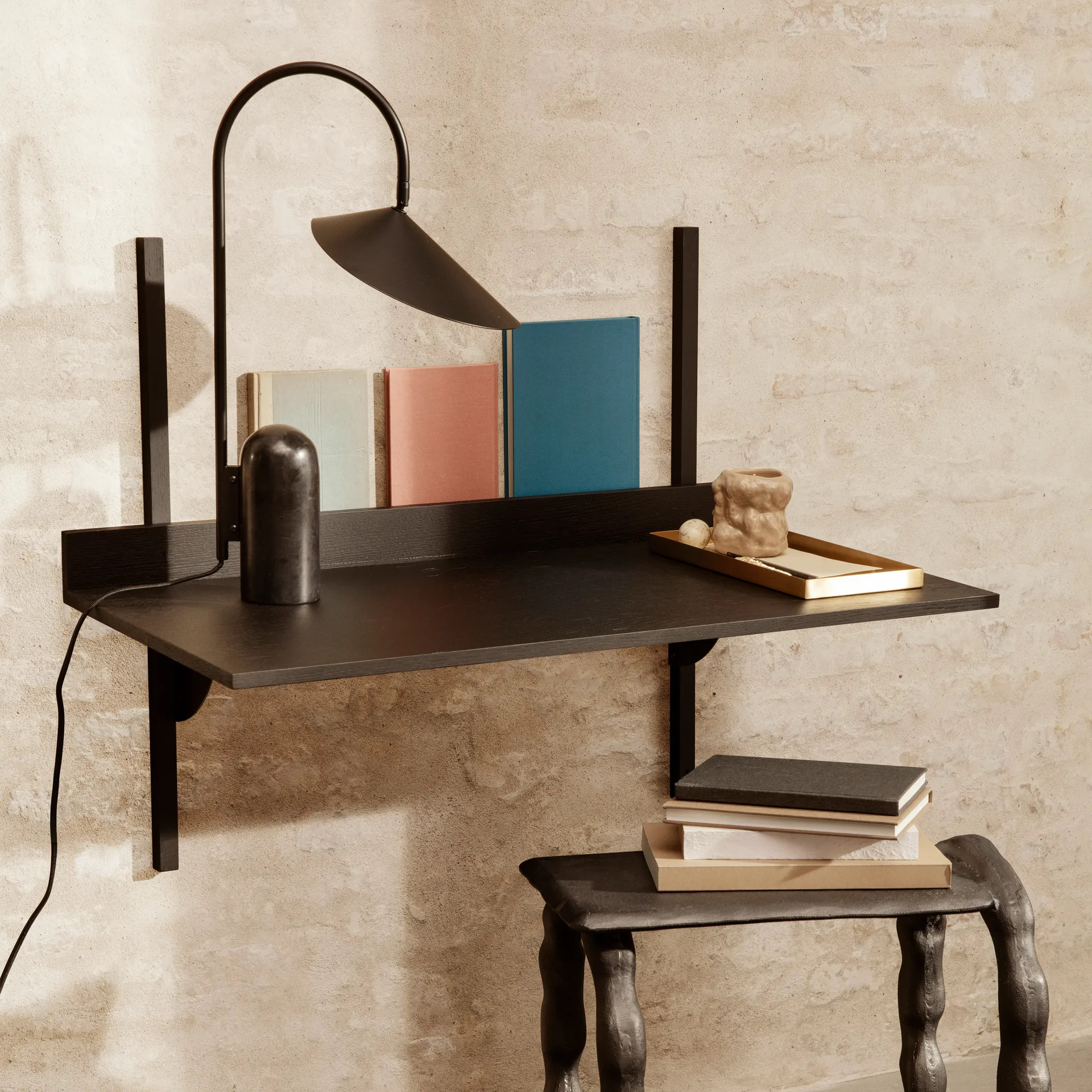 Sector skrivbord, Black ash-black brass Ferm Living