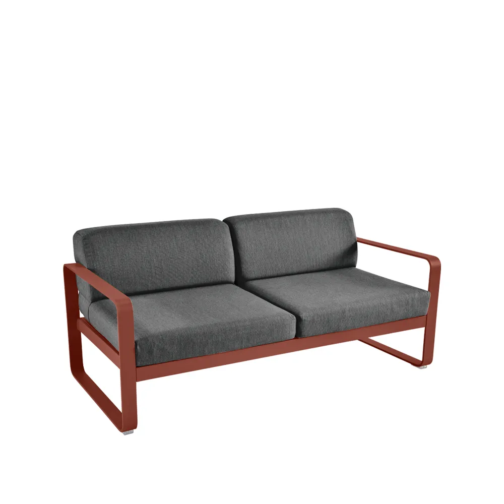 Bellevie 2-sits soffa, Red ochre (röd), graphite grey dyna Fermob