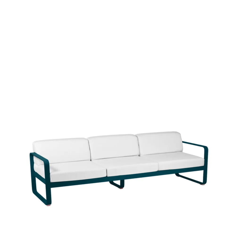 Bellevie soffa, 3-sits Acapulco blue (blå), off-white dyna Fermob