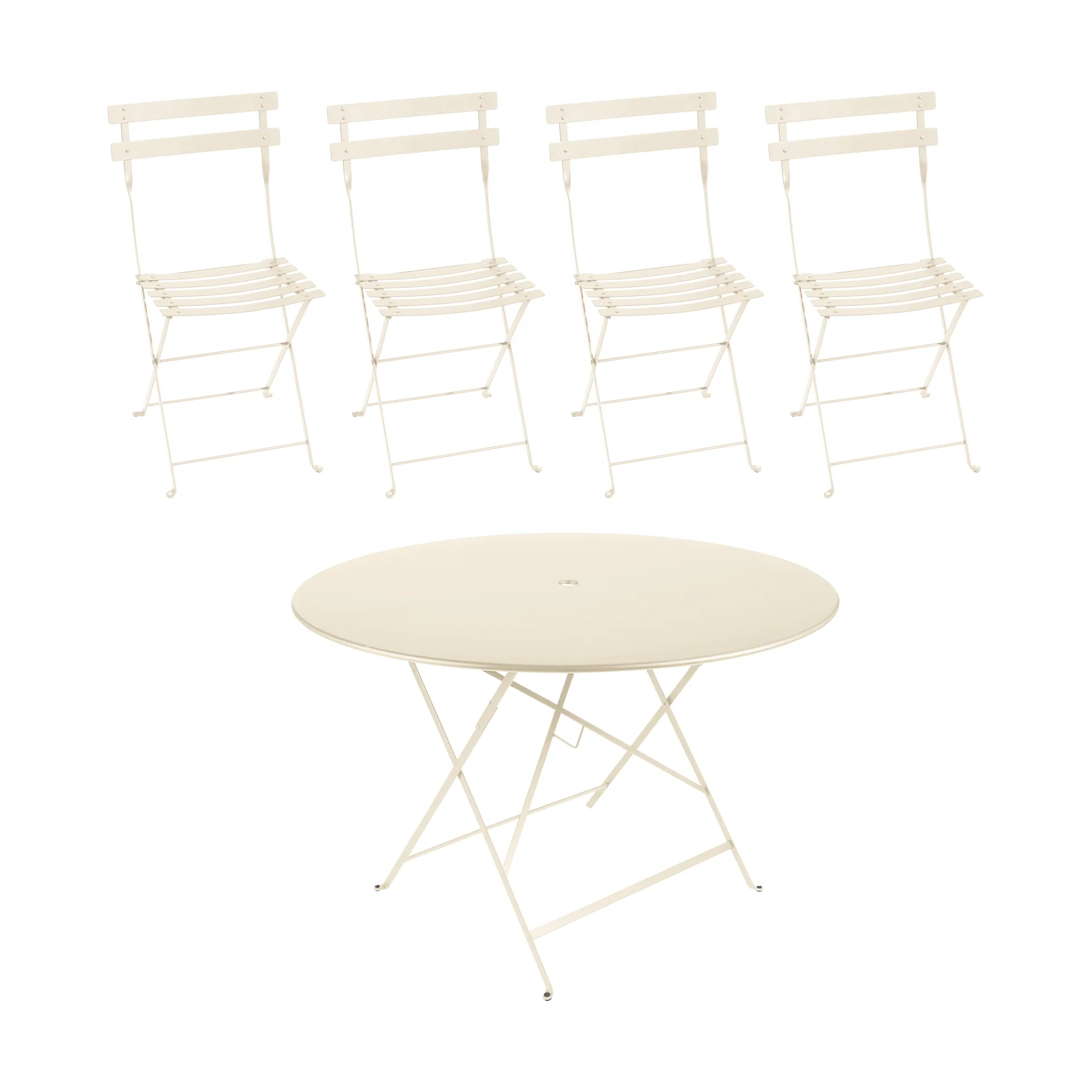 Bistro bord Ø117 cm + 4 stolar, Latte beige,  Fermob