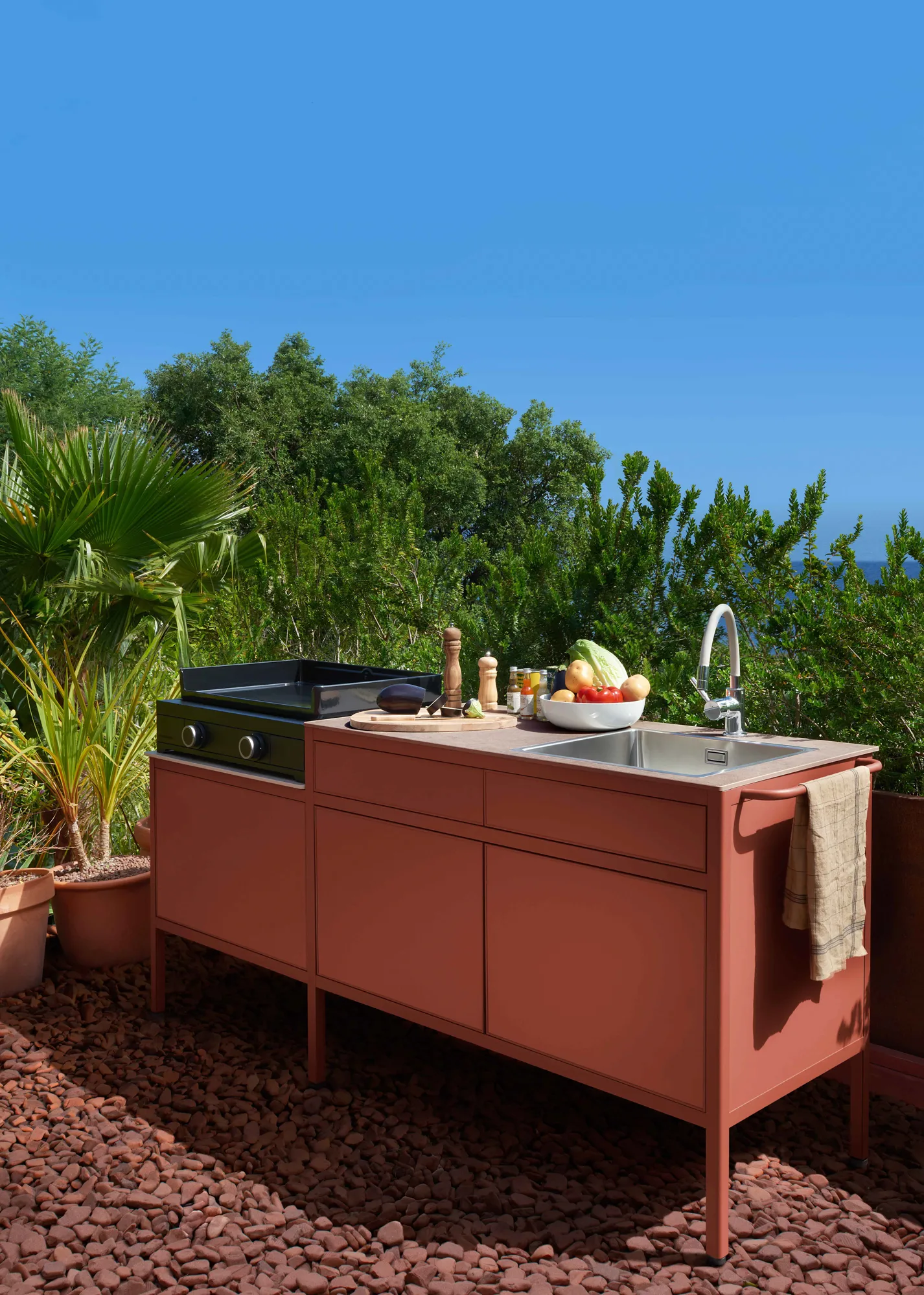 Goosto The Gourmet utekök med diskho, Red ochre Fermob