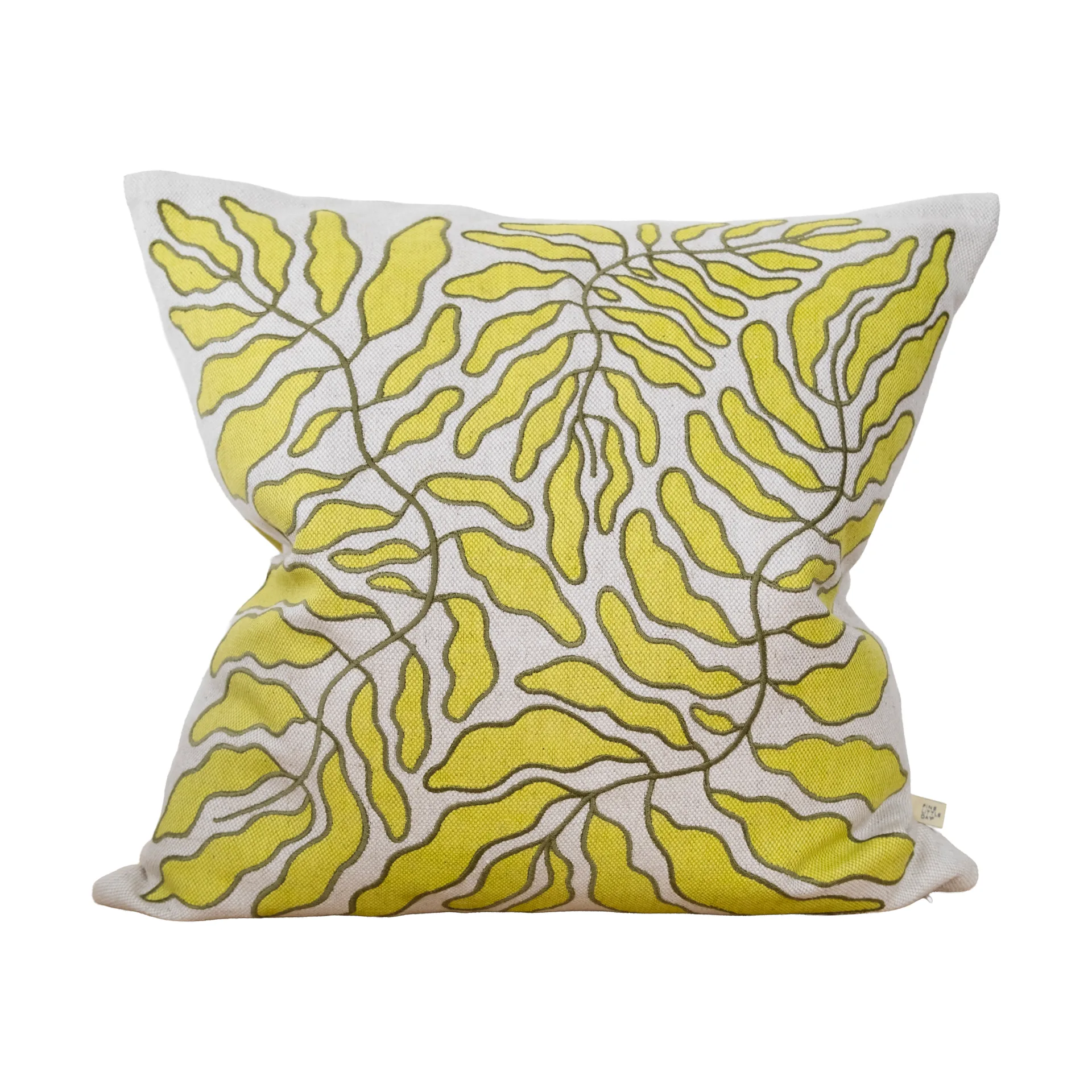 Leaves kuddfodral broderat 48x48 cm, Lime-nature Fine Little Day