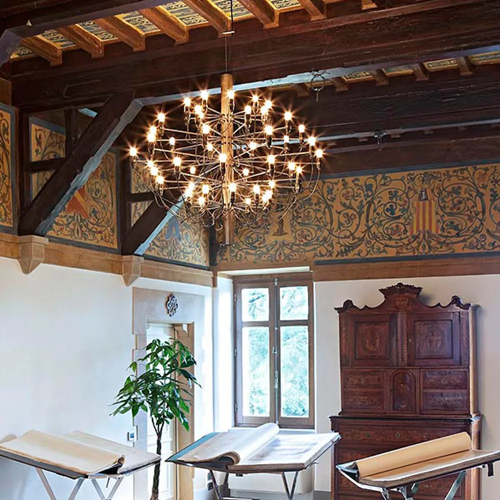 2097 Sarfatti ljuskrona, Mässing 50 lampor Flos