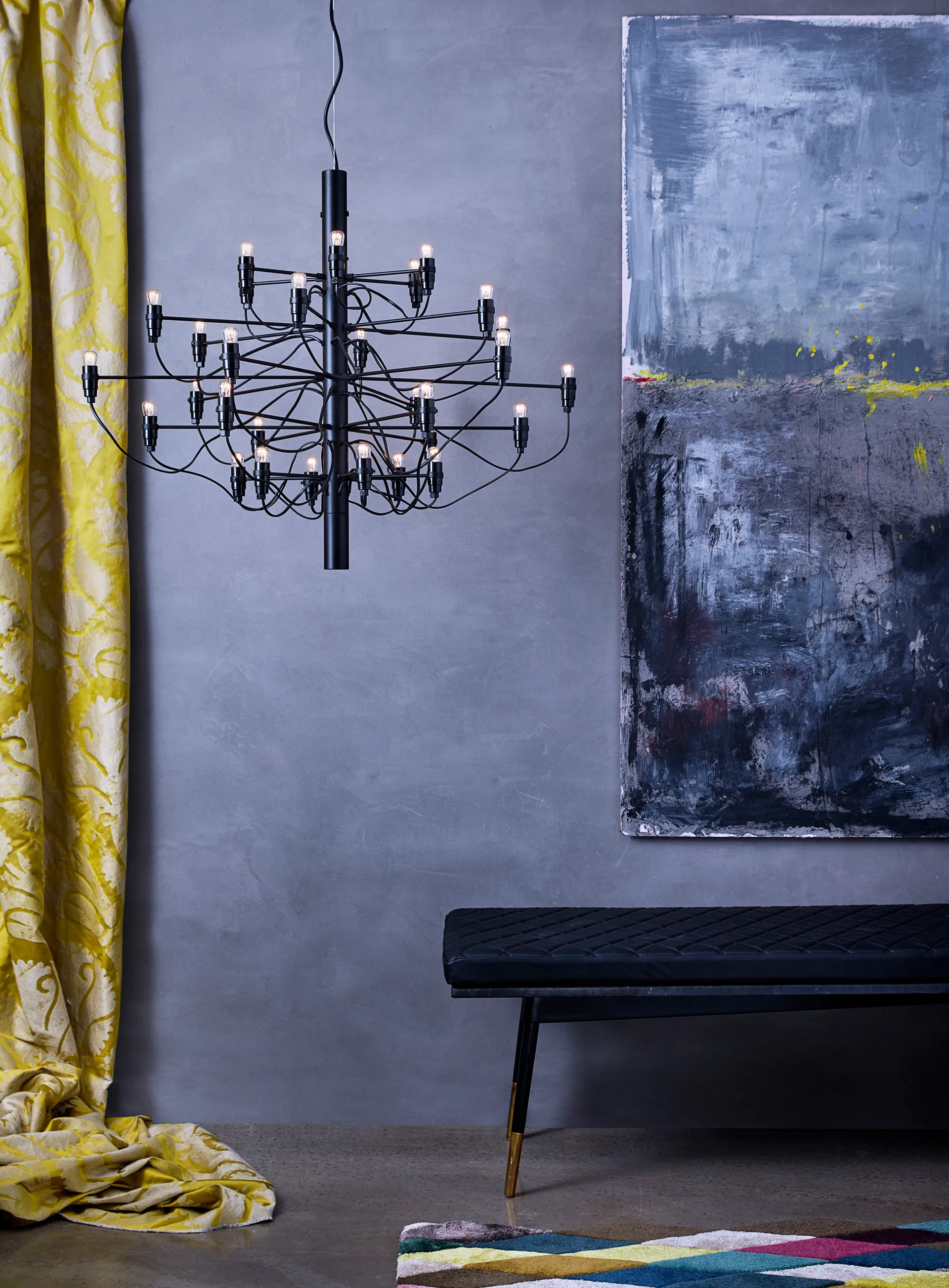 2097 Sarfatti ljuskrona, Mattsvart 30 lampor Flos