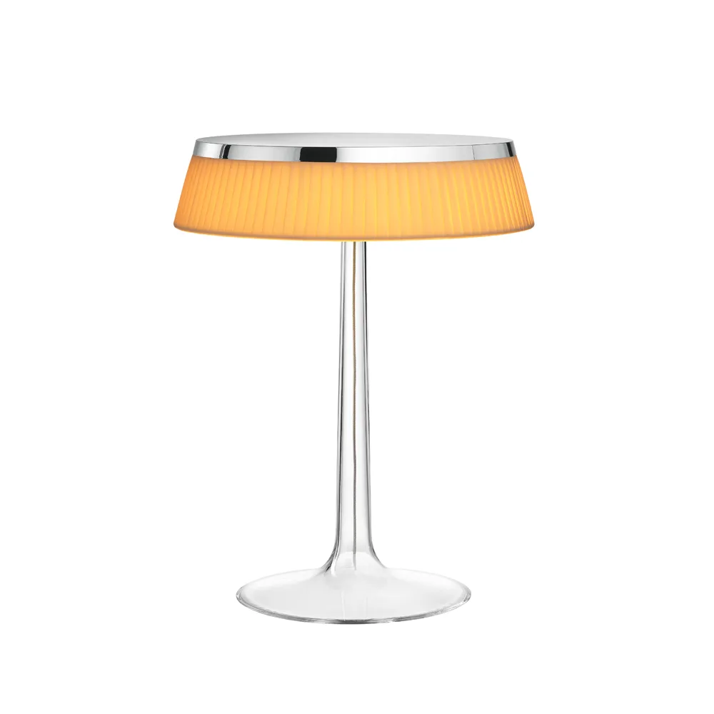 Bon Jour T bordslampa, Chrome-soft tyg skärm Flos