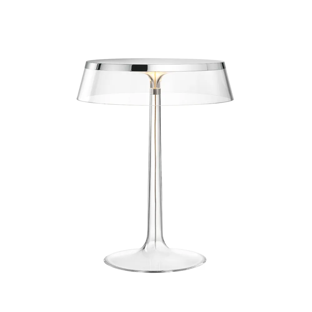 Bon Jour T bordslampa, Chrome-transparent skärm Flos