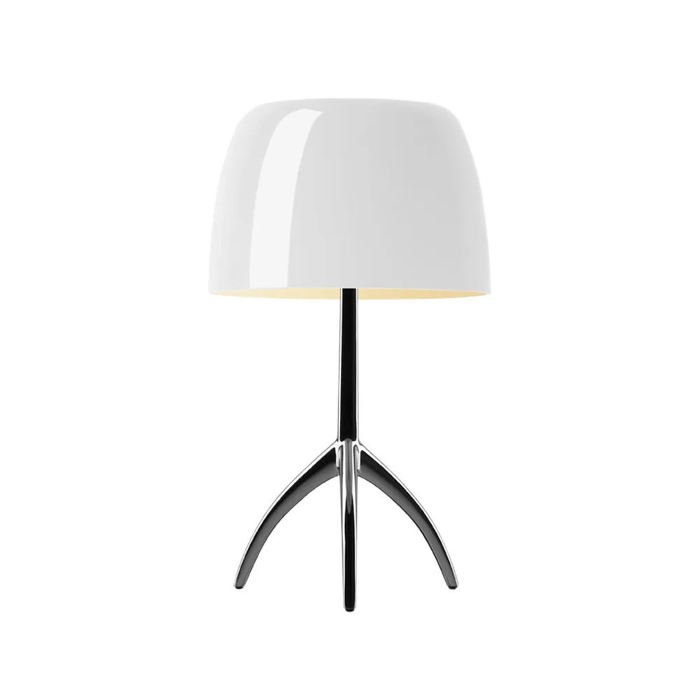 Lumiere Grande Dimbar bordslampa, vit, svartkrom Foscarini