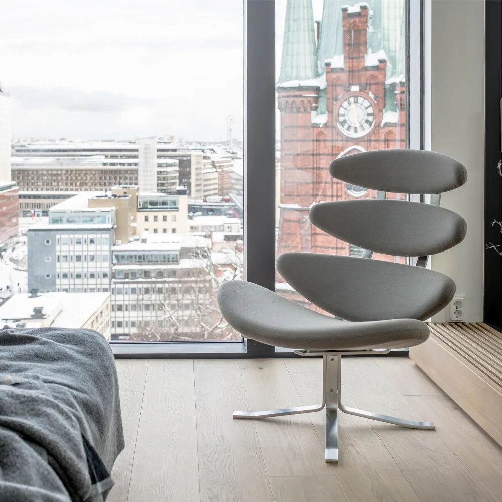 Corona fåtölj, Läder omni 301-kromstativ Fredericia Furniture