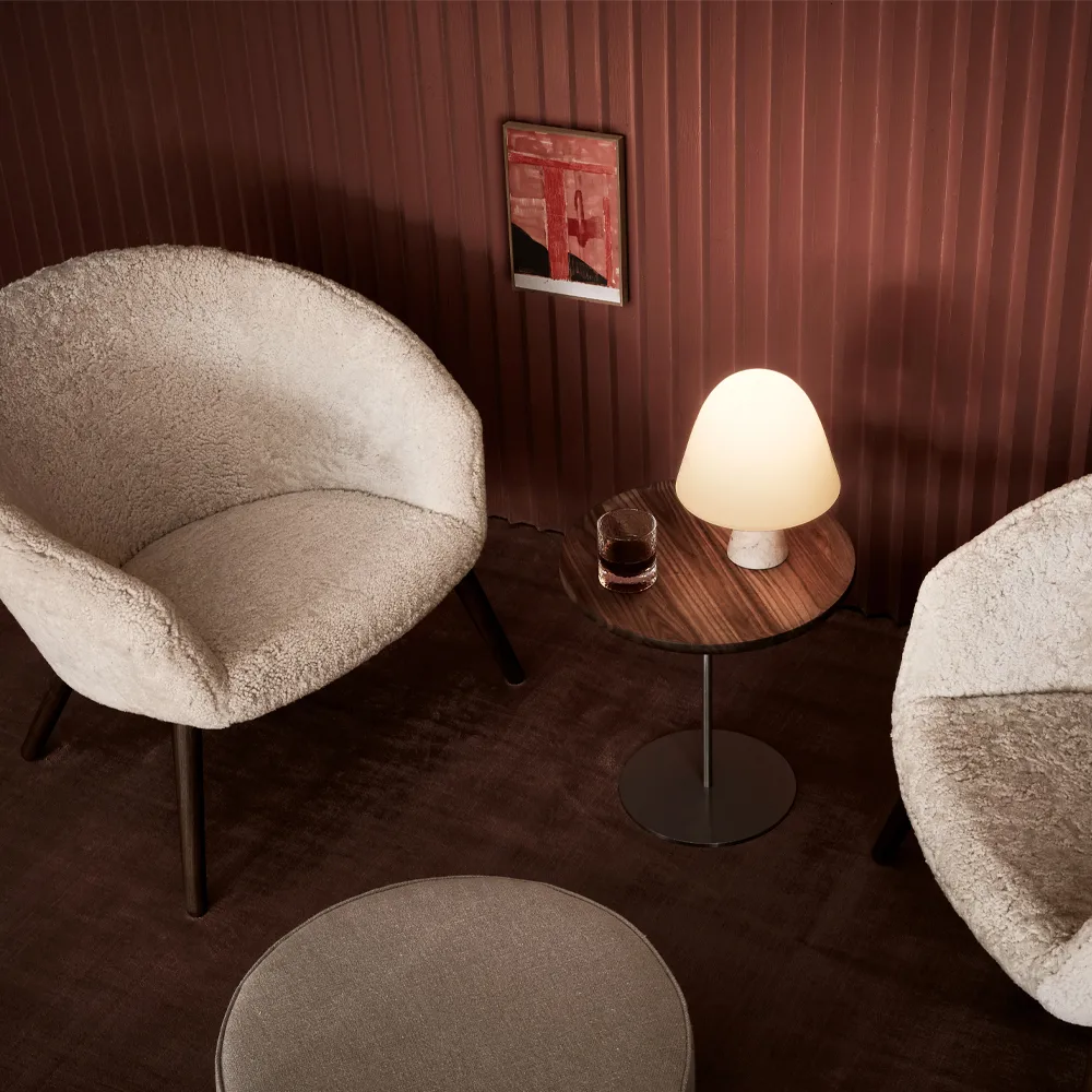 Pal 6755 sidobord, Valnöt-borstat stål-Ø44 cm Fredericia Furniture