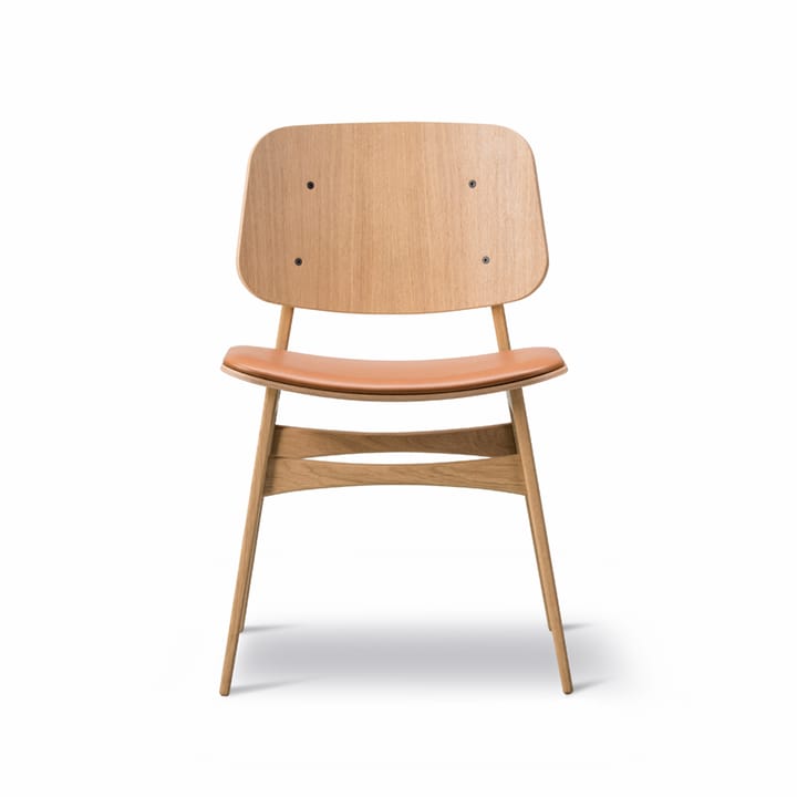 Søborg 3051 wood stol klädd sits - Läder Omni cognac-lackad ek - Fredericia Furniture
