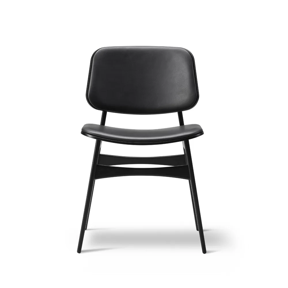 Søborg 3052 wood base stol helklädd, Läder omni 301 svart-svartlackade ekben Fredericia Furniture