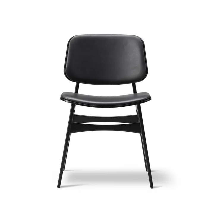 Søborg 3052 wood base stol helklädd - Läder omni 301 svart-svartlackade ekben - Fredericia Furniture