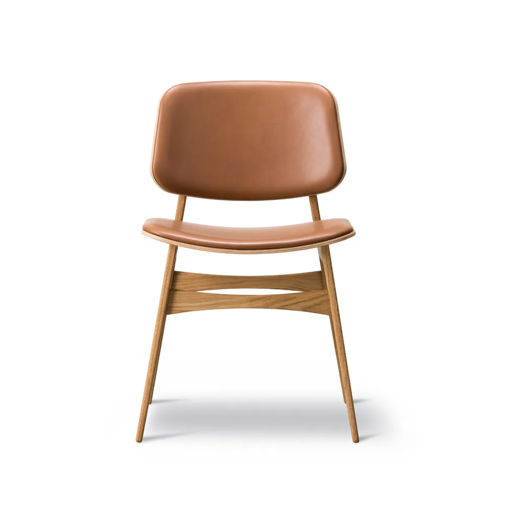 Søborg 3052 wood base stol helklädd, Läder Omni 307 cognac-lackade ekben Fredericia Furniture
